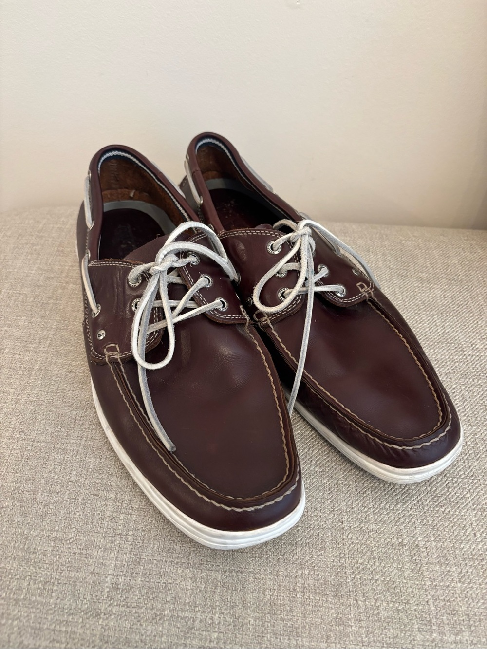 Nautica Hyannis Mens 13 Brown Leather Slip On Deck Shoes Rawhide Laces